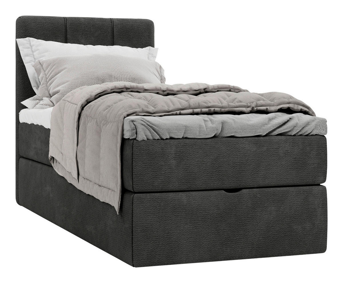 BOXBETT 80/200 cm,  in Anthrazit, Matratze, gepolstertes Kopfteil, Bettkasten, Topper, H3 = fest  - Anthrazit/Schwarz, Design, Holzwerkstoff/Kunststoff (80/200cm) - Esposa
