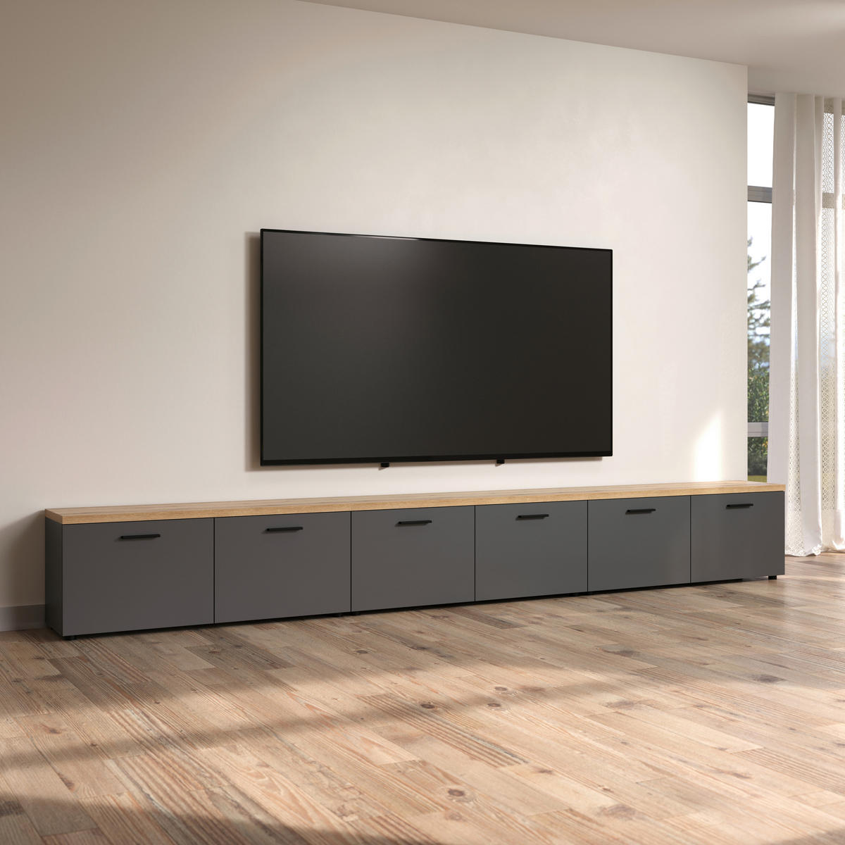 LOWBOARD BAGGIO WO 360/50/40 cm  Beimöbel erhältlich, stehend  - Eichefarben/Anthrazit, Design, Holzwerkstoff/Kunststoff (360/50/40cm) - MID.YOU
