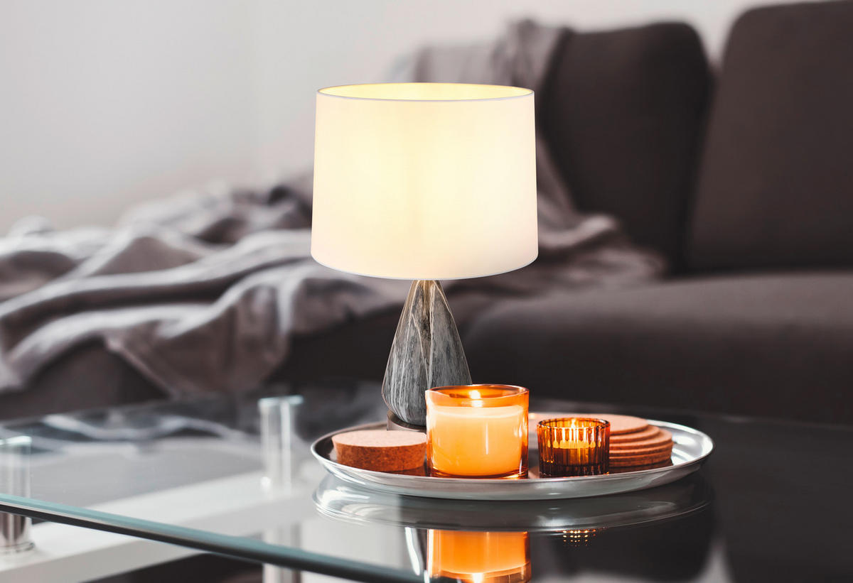 BORDSLAMPA 35/54 cm   - vit/nickelfärgad, Klassisk, metall/textil (35/54cm) - Globo