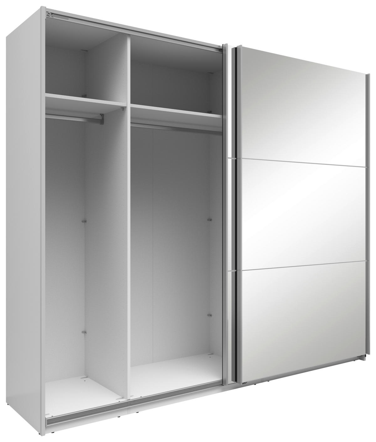 SCHWEBETÜRENSCHRANK 250/216/64 cm 2-türig Weiß  - Silberfarben/Weiß, Basics, Glas/Holzwerkstoff (250/216/64cm) - Boxxx