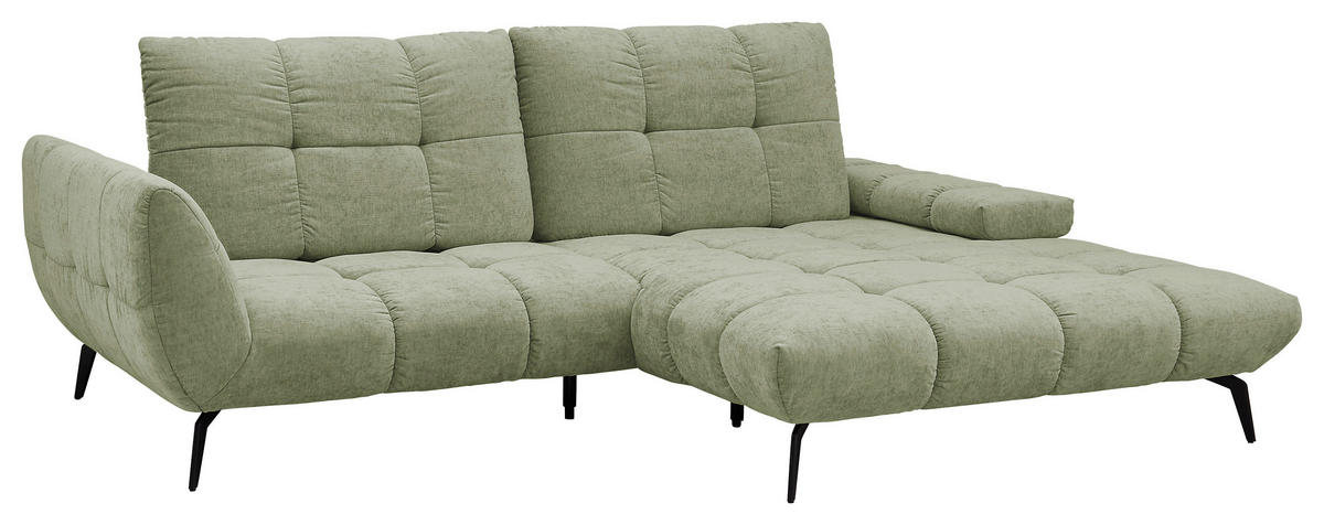 ECKSOFA Hellgrün Flachgewebe Rücken echt, Sitztiefenverstellung  - Schwarz/Hellgrün, KONVENTIONELL, Textil/Metall (273/211cm) - SetOne by Musterring