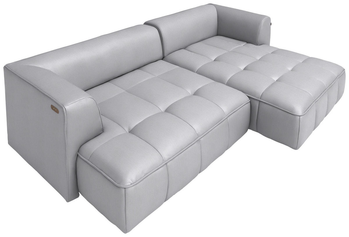 ECKSOFA Feincord Hellgrau  - Hellgrau/Schwarz, Design, Kunststoff/Textil (288/188cm) - Welnova