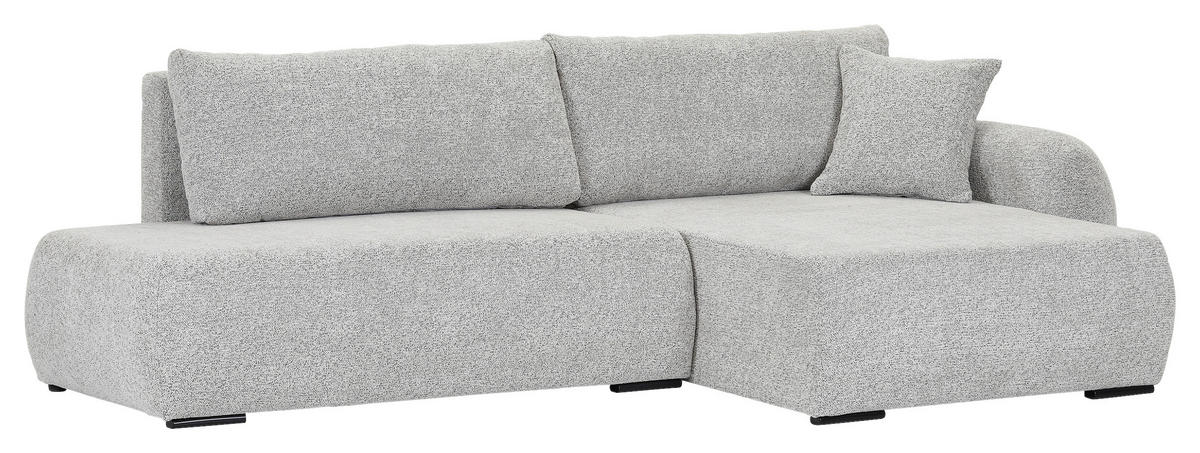 ECKSOFA Grau Flachgewebe Zierkissen, Rückenkissen, Bettkasten, Schlaffunktion, Rücken echt, Liegefläche im Originalstoff  - Schwarz/Grau, KONVENTIONELL, Kunststoff/Textil (260/145cm) - Carryhome