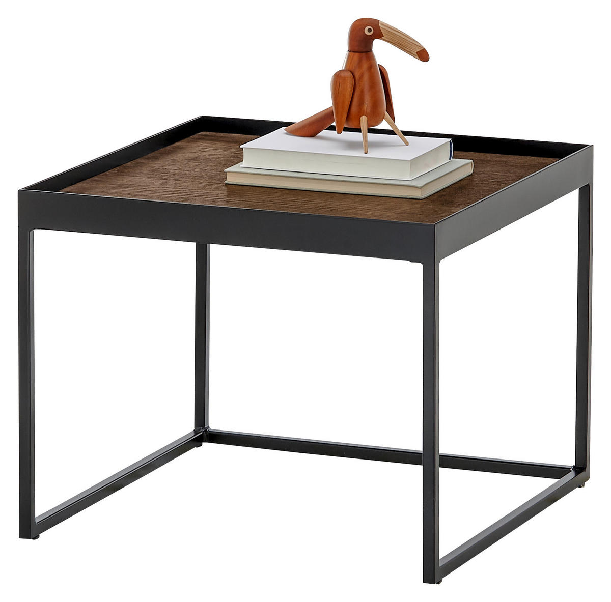 COUCHTISCH Eiche massiv 50/50/39 cm quadratisch Schwarz, Eiche dunkel  - Eiche dunkel/Schwarz, Natur, Holz/Metall (50/50/39cm) - SetOne by Musterring