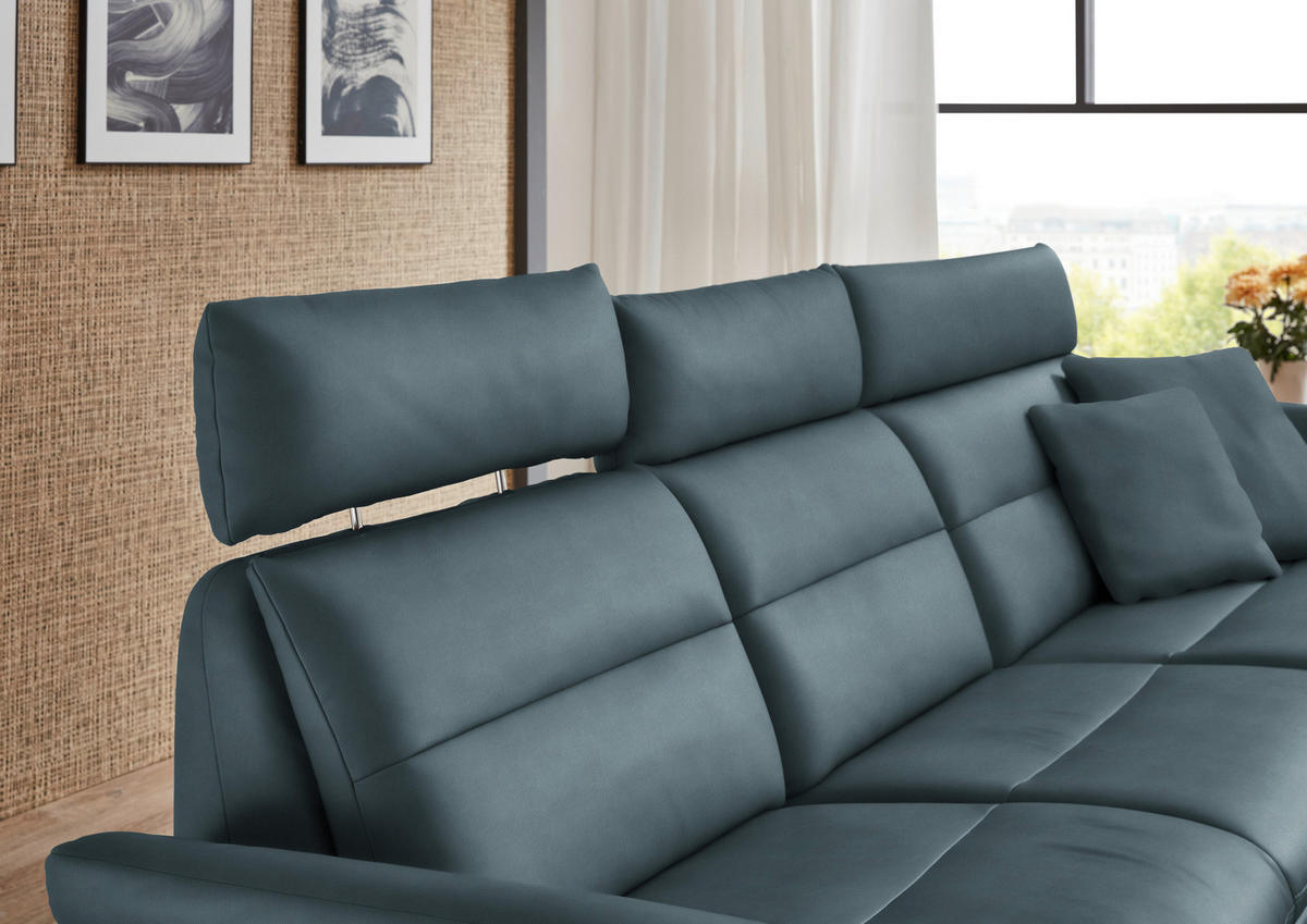ECKSOFA in Echtleder Blaugrau  - Blaugrau/Schwarz, Design, Leder/Metall (300/157cm) - Dieter Knoll