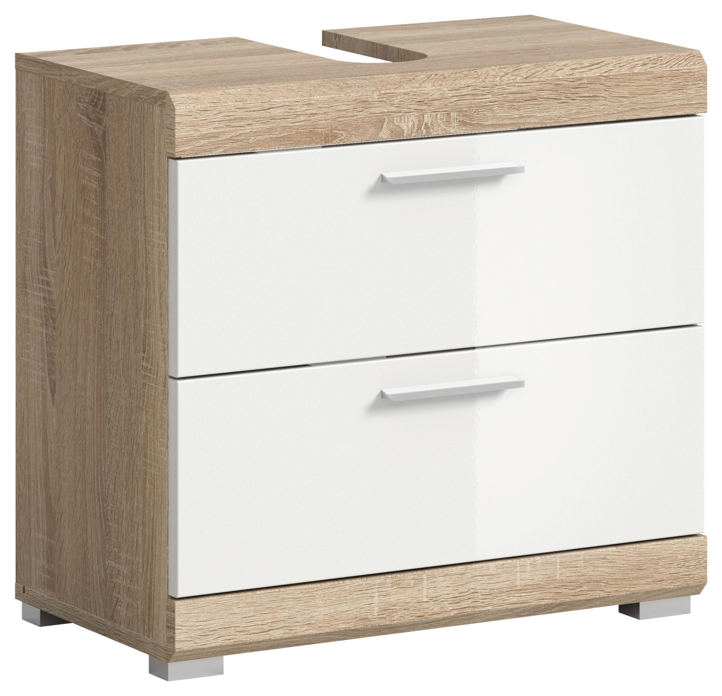 WASCHBECKENUNTERSCHRANK 60/56/37 cm  - Weiß Hochglanz/Silberfarben, MODERN, Holzwerkstoff/Kunststoff (60/56/37cm) - MID.YOU