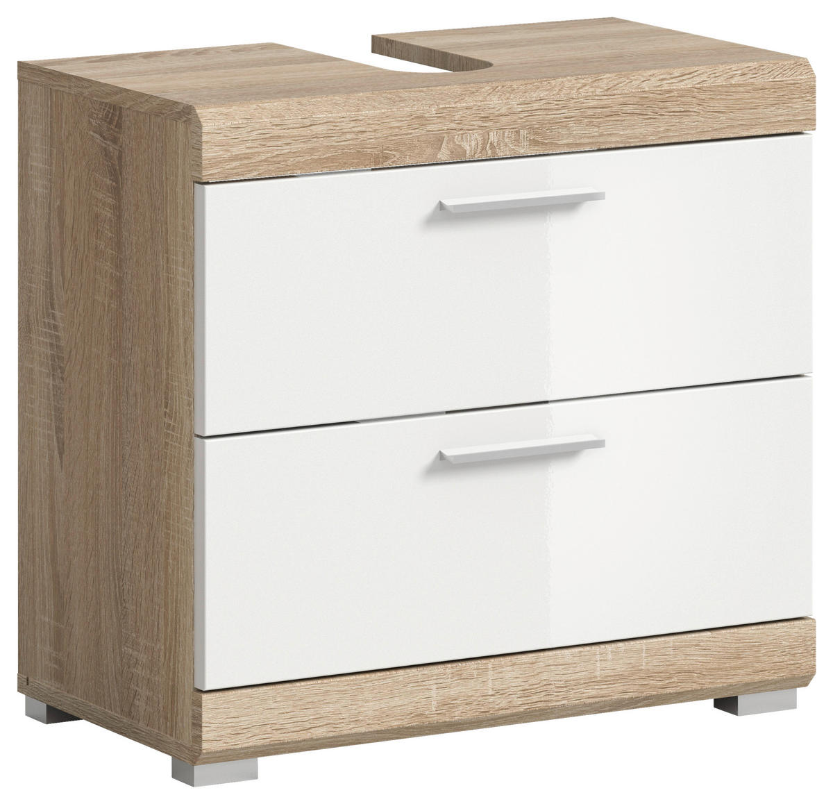 SKRINKA POD UMÝVADLO, biela s vysokým leskom, 60/56/37 cm - biela s vysokým leskom/strieborná, Modern, kompozitné drevo/plast (60/56/37cm) - MID.YOU