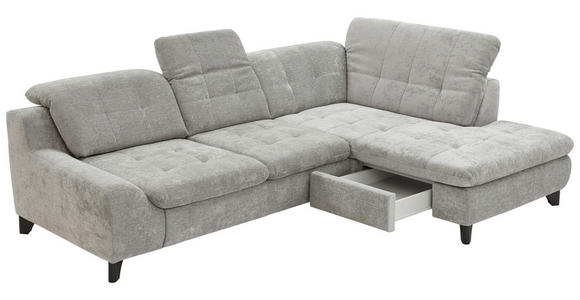 ECKSOFA in Chenille Blau, Grau  - Blau/Schwarz, KONVENTIONELL, Textil/Metall (281/200cm) - Carryhome