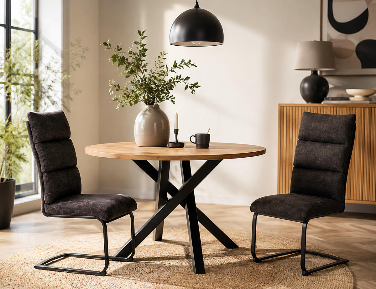 ESSTISCH 130/130/76 cm Echtholz  Holz, Metall rund Schwarz, Akaziefarben  - Schwarz/Akaziefarben, LIFESTYLE, Holz/Metall (130/130/76cm) - Landscape