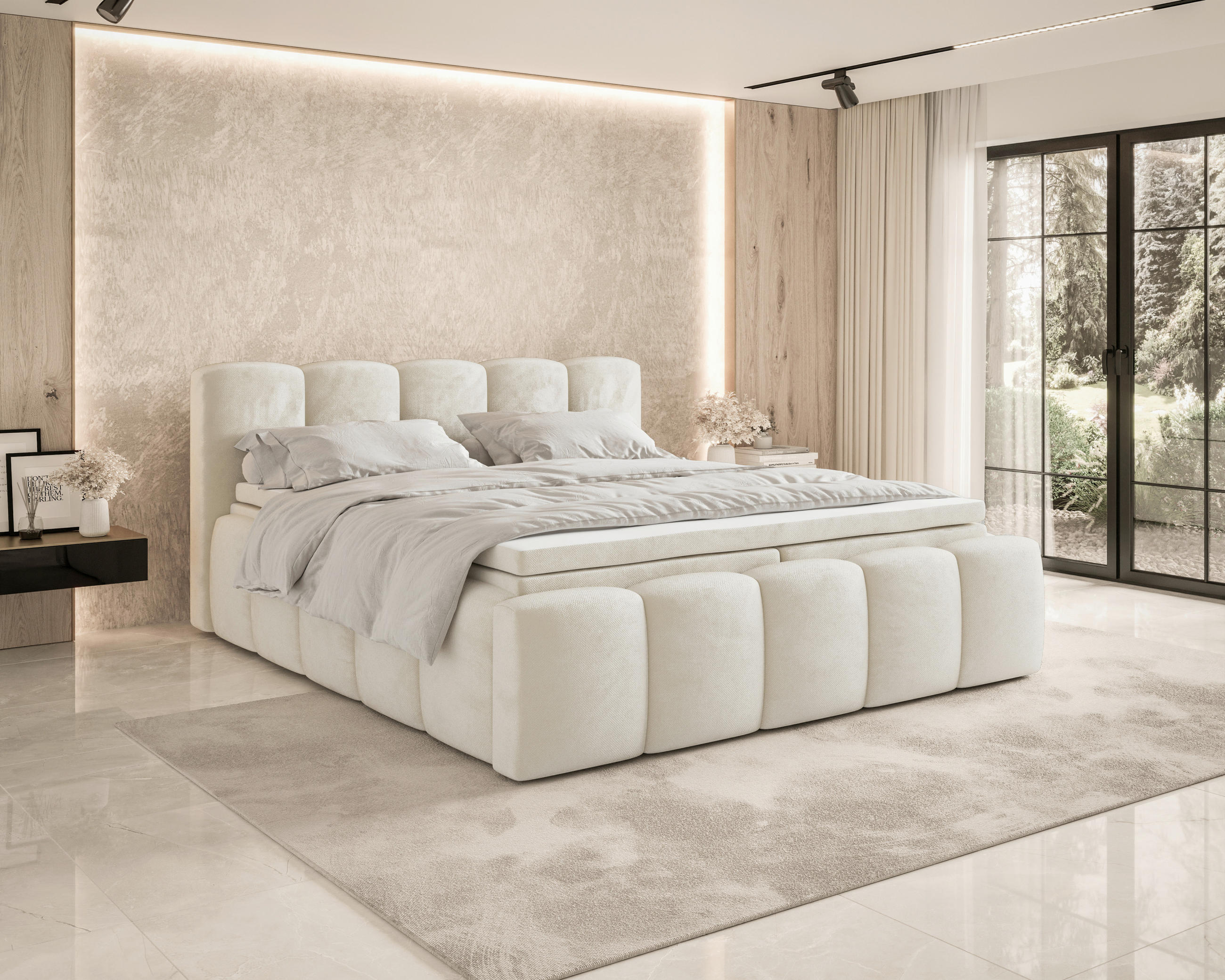 BOXBETT 160/200 cm,  in Beige, Bettkasten, Topper, H2 = mittel  - Beige, MODERN, Textil (160/200cm) - MID.YOU