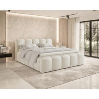 BOXBETT 140/200 cm,  in Beige, Bettkasten, Topper, H2 = mittel  - Beige/Schwarz, MODERN, Textil (140/200cm) - MID.YOU