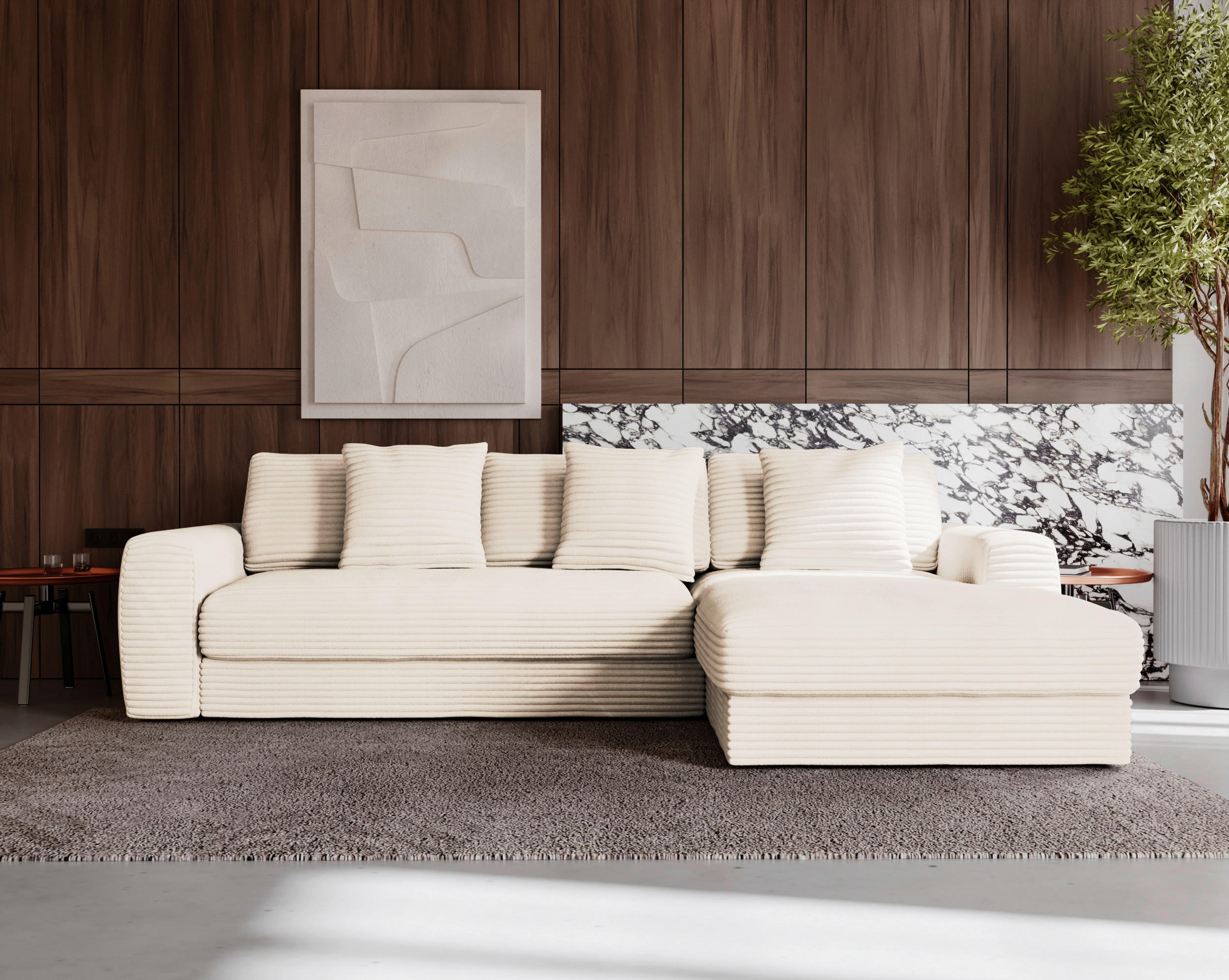ECKSOFA Naturfarben Cord - Schwarz/Naturfarben, MODERN, Kunststoff/Textil (302/182cm) - Carryhome