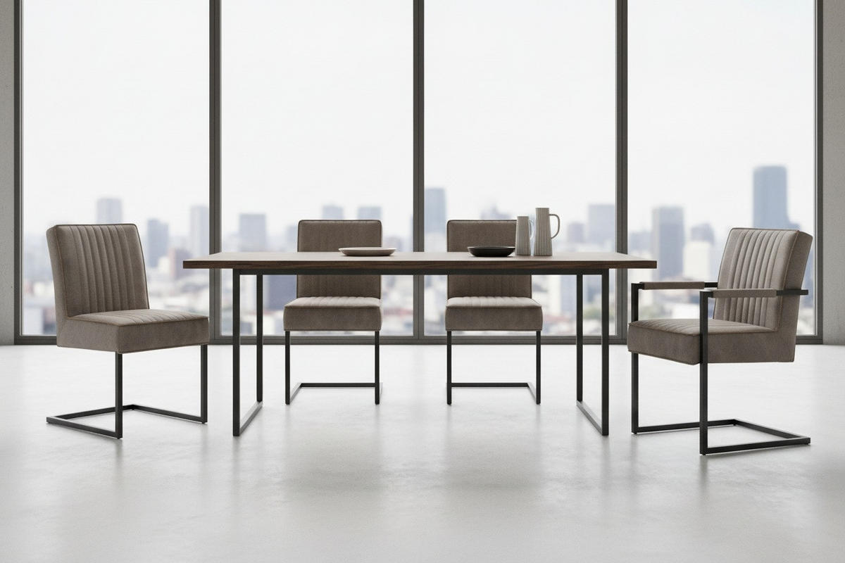 SCHWINGSTUHL  in Eisen  - Taupe/Schwarz, KONVENTIONELL, Textil/Metall (47/92/70cm)