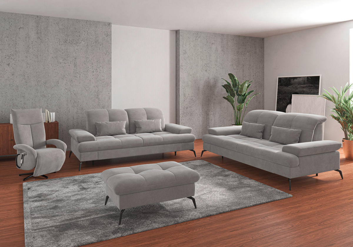 3-SITZER-SOFA in Flachgewebe Silberfarben  - Silberfarben/Schwarz, Konventionell, Textil/Metall (212/90/122cm) - Sit & More