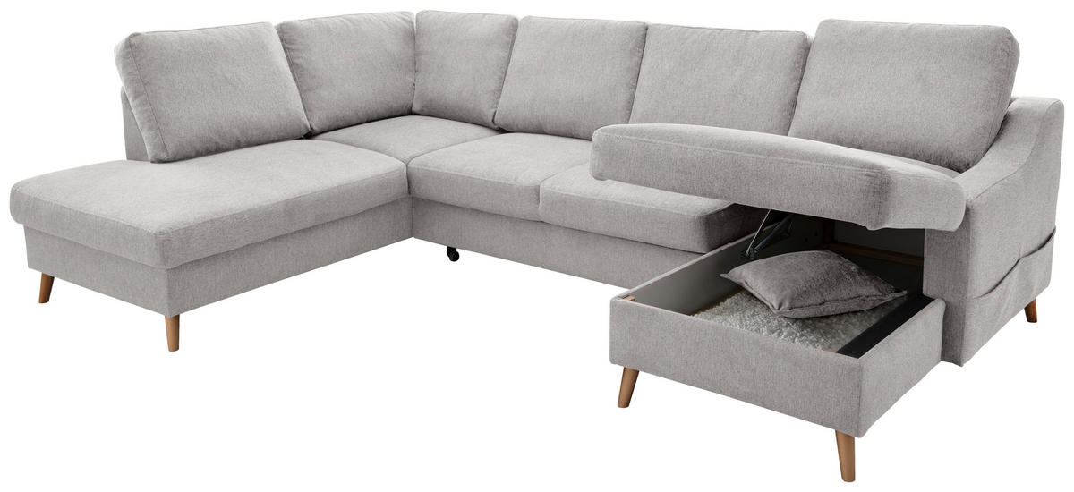WOHNLANDSCHAFT Grau Chenille  - Naturfarben/Grau, KONVENTIONELL, Holz/Textil (200/301/150cm) - Livetastic