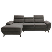 ECKSOFA in Velours Anthrazit  - Anthrazit/Silberfarben, MODERN, Textil/Metall (182/262cm) - Trendmanufaktur