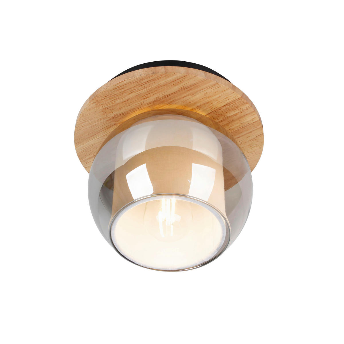 DECKENLEUCHTE TEXAS 18/15 cm   - Schwarz/Naturfarben, Design, Glas/Holz (18/15cm) - Näve