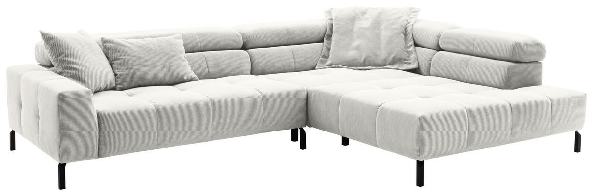 ECKSOFA in Cord Weiss  - Weiss/Schwarz, Konventionell, Textil/Metall (311/219cm) - Hom`in