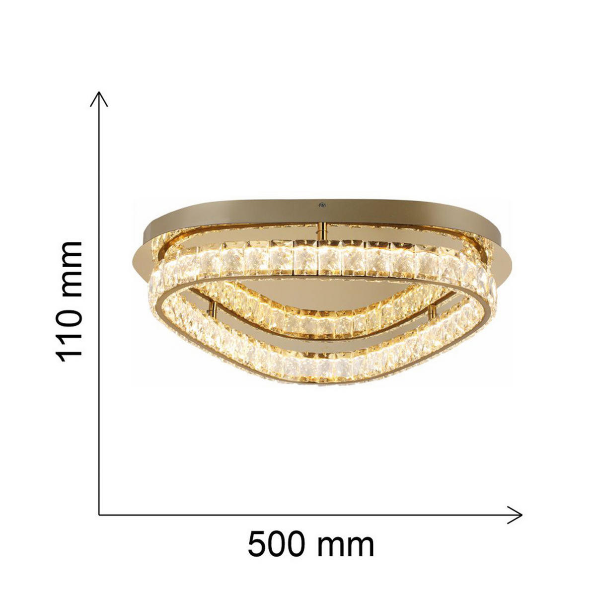 LED MENNYEZETI LÁMPA - aranyszínű/átlátszó, Basics, üveg/fém (11/50/50cm)