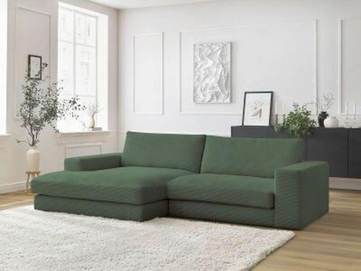 ECKSOFA  LEONARD Dunkelgrün Cord  - Dunkelgrün/Schwarz, MODERN, Kunststoff/Textil (159/274cm)
