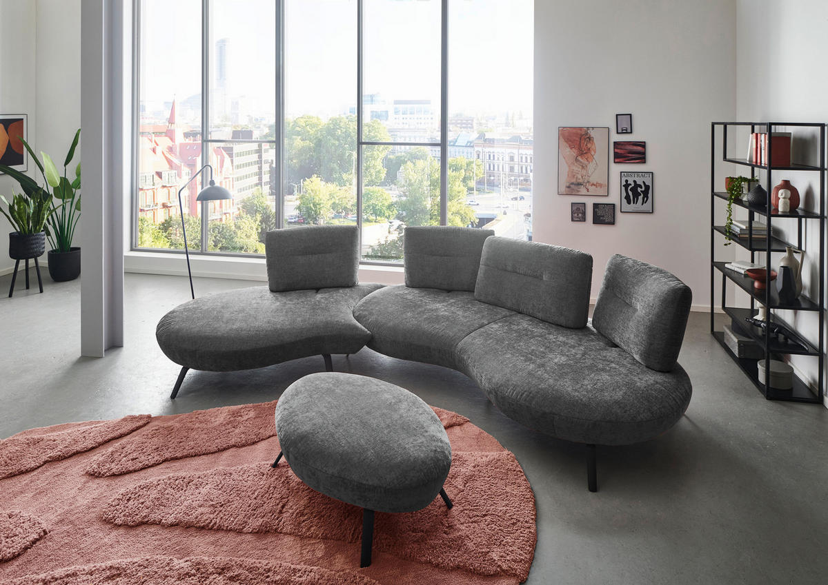 BIGSOFA Flachgewebe Anthrazit  - Anthrazit/Schwarz, Design, Textil/Metall (456/93/138cm) - Moderano