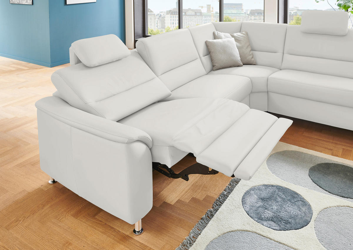 ECKSOFA in Echtleder Weiss  - Weiss/Alufarben, Konventionell, Leder/Metall (290/249cm) - Beldomo Premium