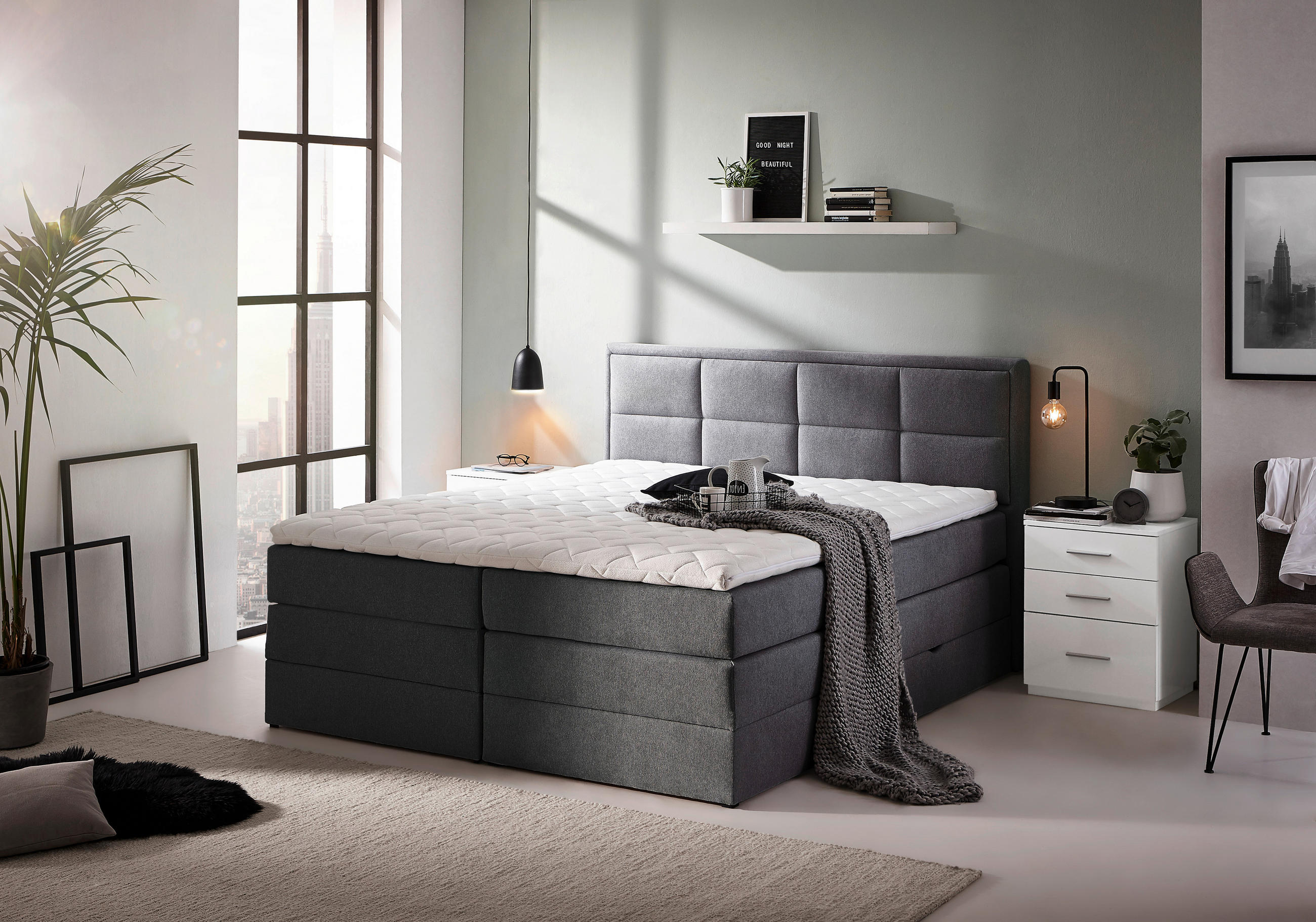 BOXSPRINGBETT 200/200 cm  in Anthrazit  - Anthrazit/Schwarz, KONVENTIONELL, Kunststoff/Textil (200/200cm) - Carryhome
