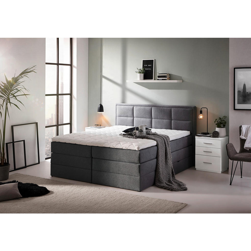 Thumbnail - Carryhome Boxspringbett, Anthrazit, Textil, H2 + H3, 7-Zonen, Höhe ca. 18 cm, 180x200 cm, Bettkasten, Federkernmatratze,...