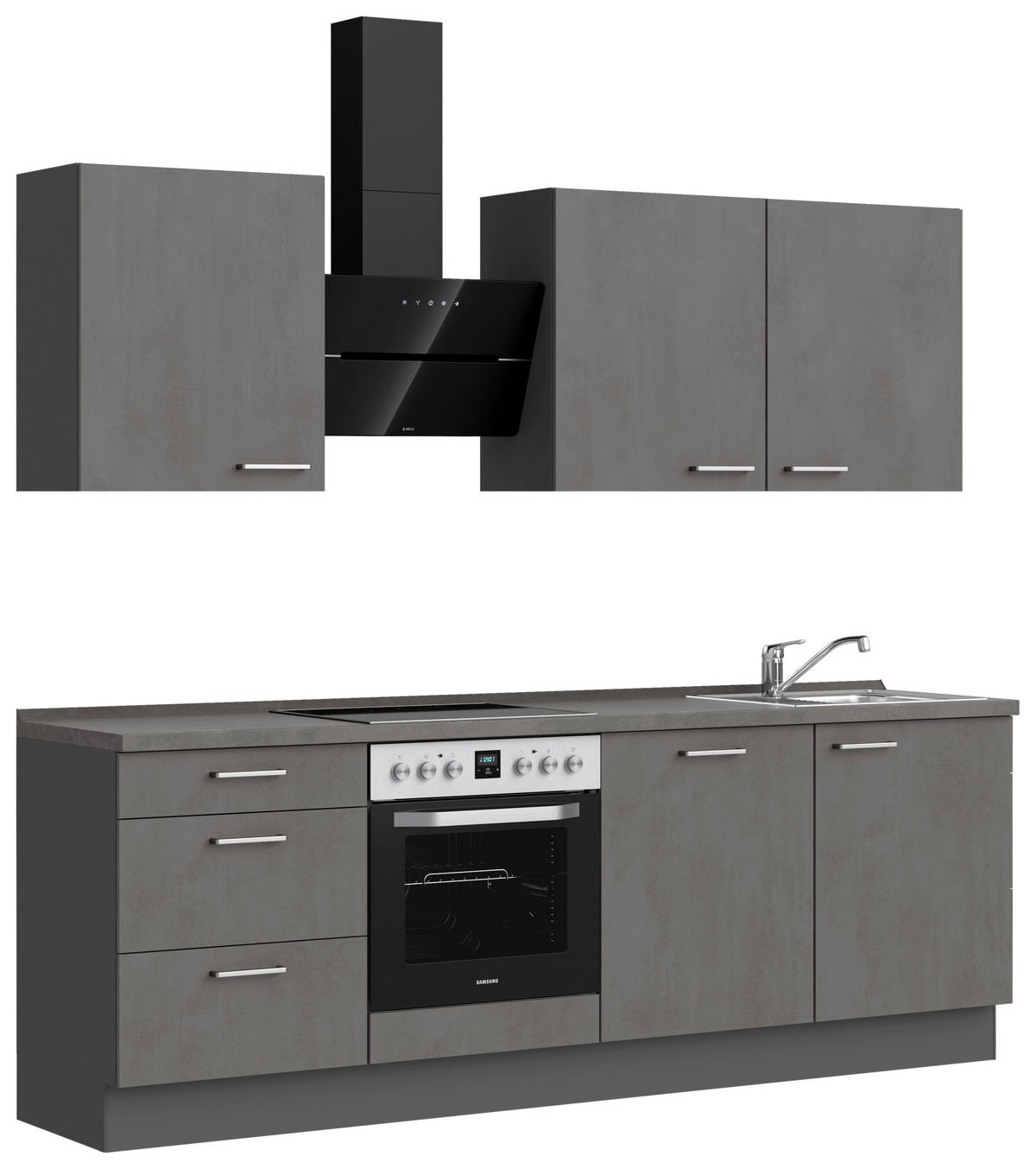KÜCHENBLOCK Riva 240 cm  in Schieferfarben  - Schieferfarben/Edelstahlfarben, MODERN, Holzwerkstoff/Metall (240cm) - Nobilia