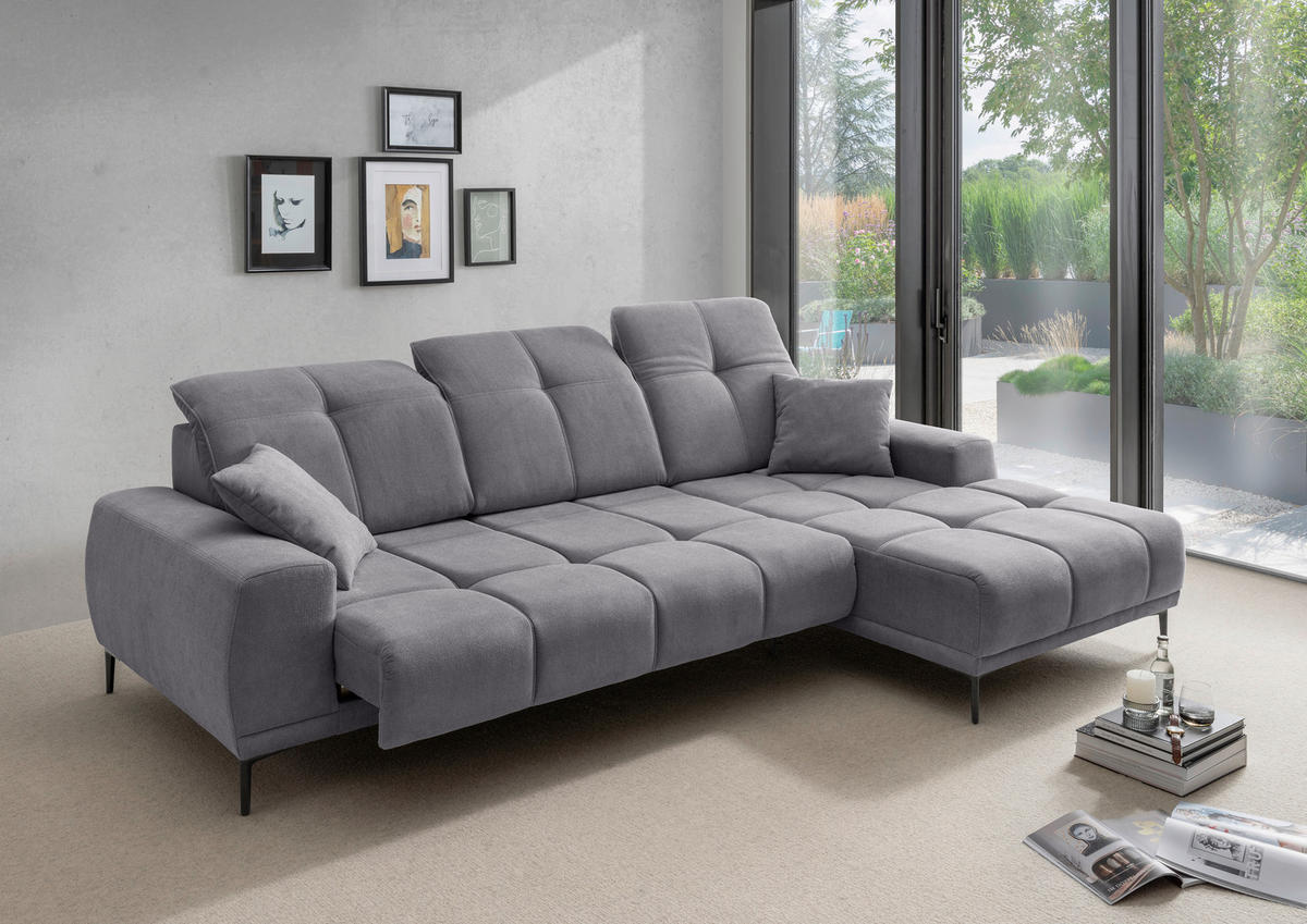 ECKSOFA NESTO in Chenille Dunkelgrau  292/187 cm  - Dunkelgrau/Schwarz, Basics, Textil/Metall (292/187cm) - Livetastic