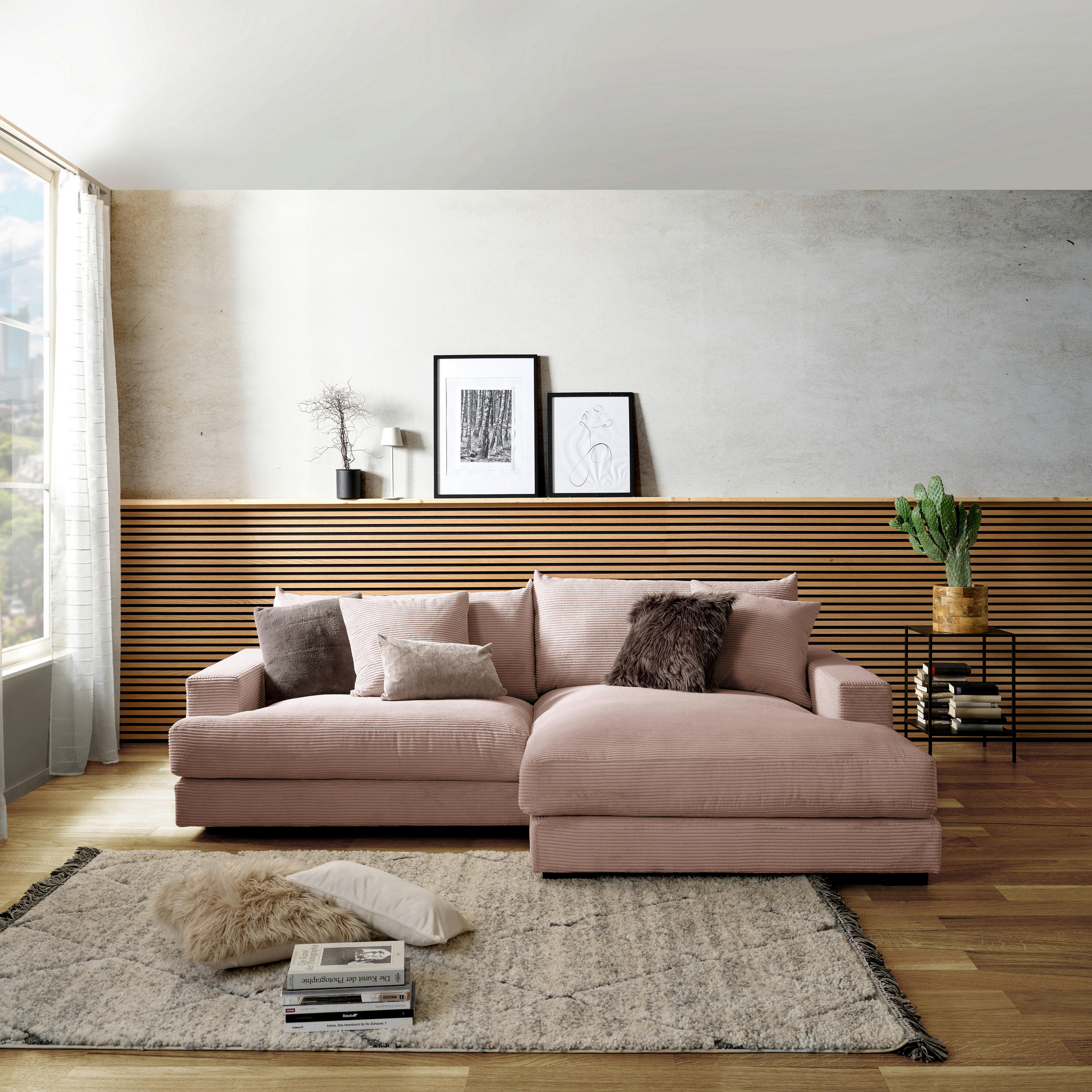 ECKSOFA Rosa Cord  - Schwarz/Rosa, MODERN, Textil (265/180cm) - P & B
