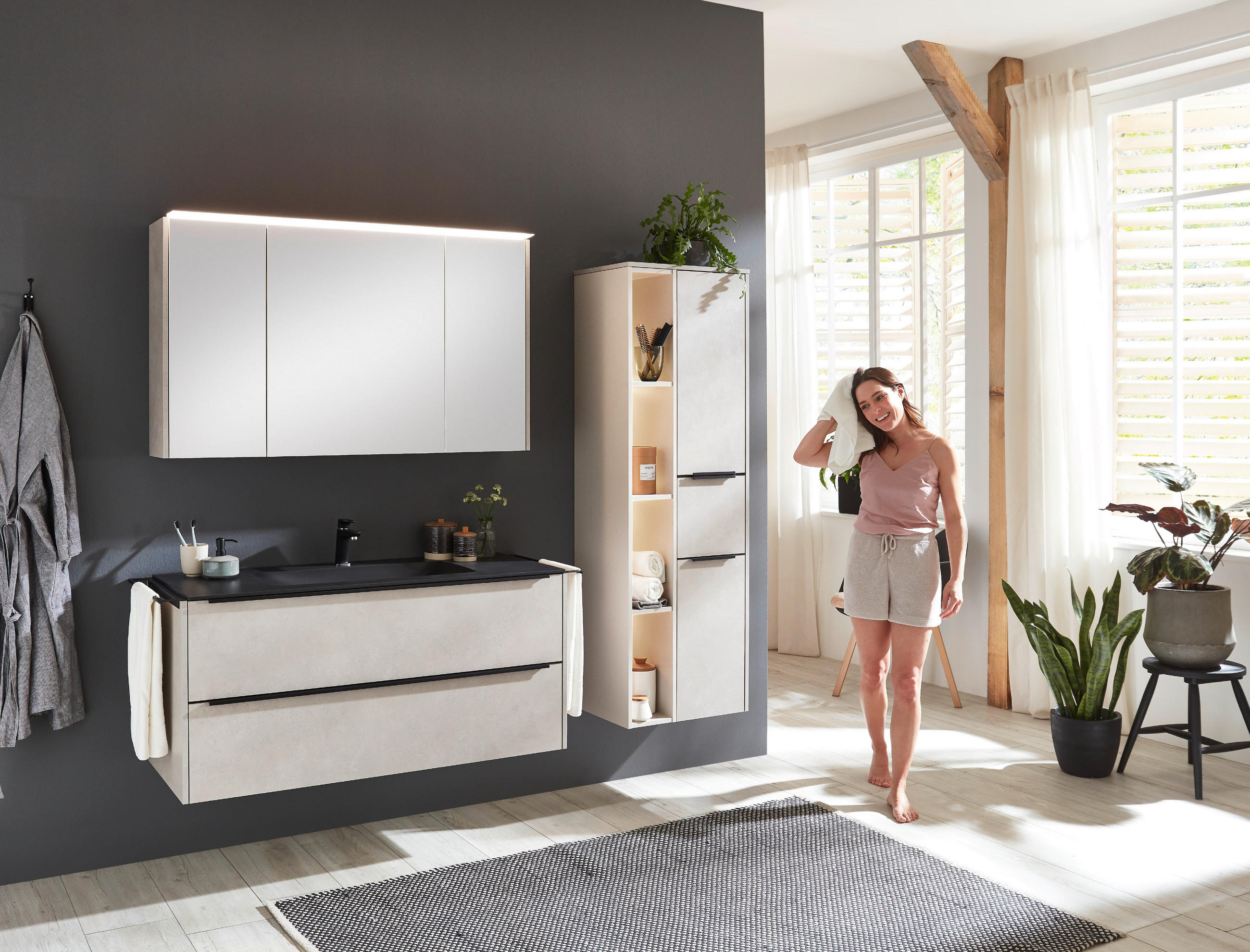 BADEZIMMER  in 120 cm  - Sandfarben/Schwarz, MODERN, Glas/Keramik (120cm) - Celina Home
