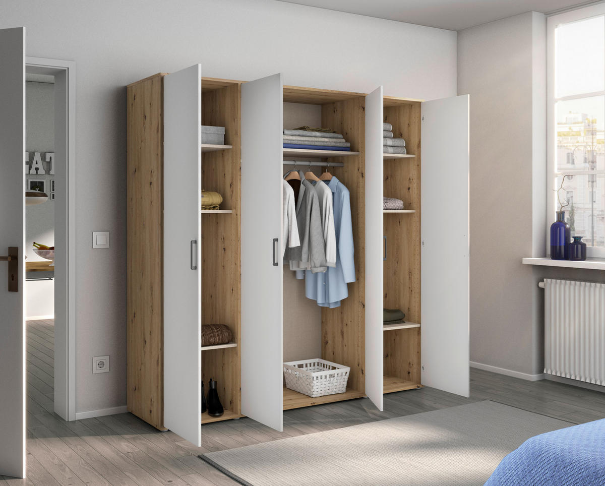 DREHTÜRENSCHRANK  in Weiß, Eiche Artisan  - Eiche Artisan/Weiß, MODERN, Holzwerkstoff/Kunststoff (187/194/53cm) - Rauch Möbel