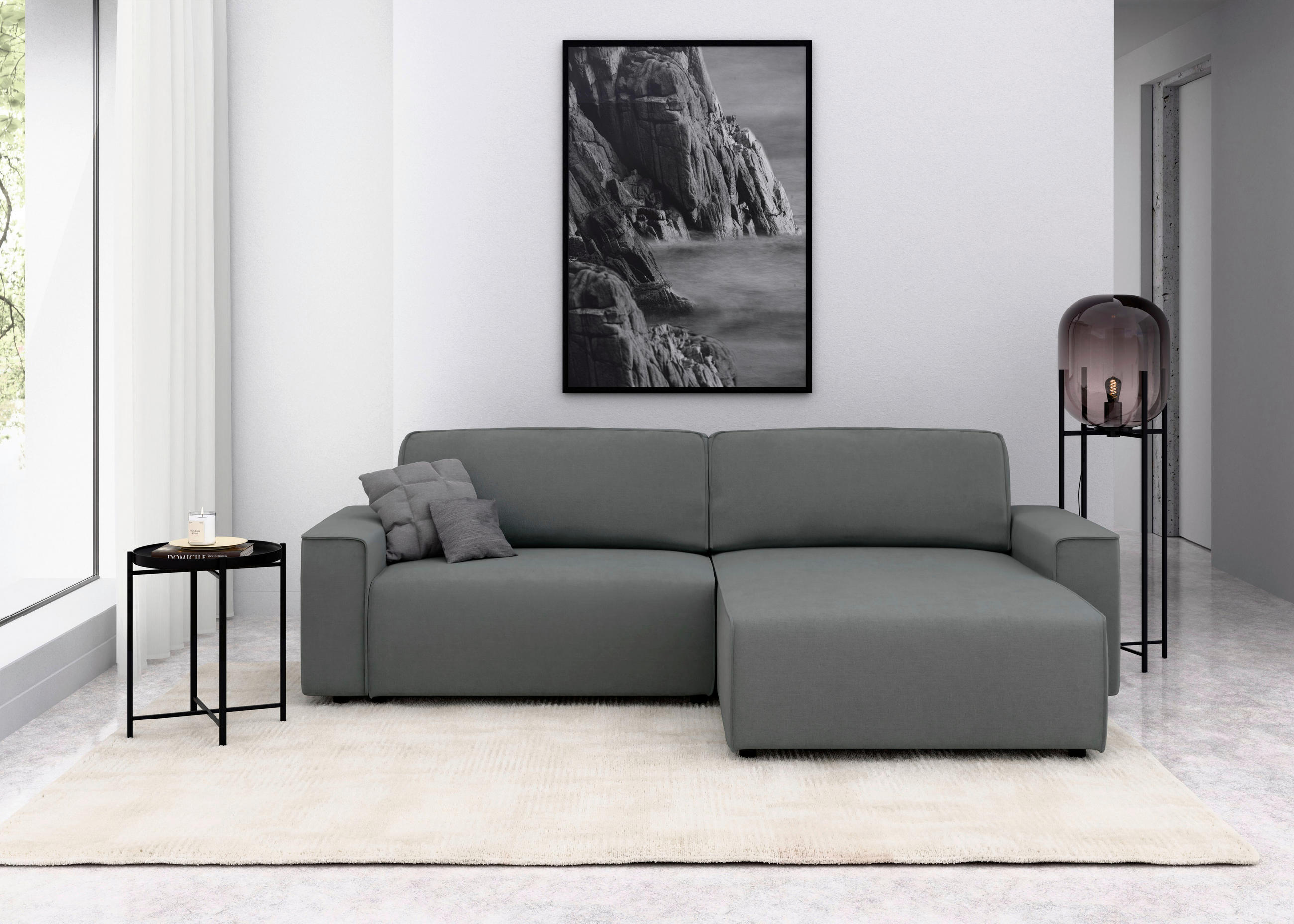 ECKSOFA CHANCE Grau Struktur  - Schwarz/Grau, MODERN, Kunststoff/Textil (265/164cm) - Trendmanufaktur