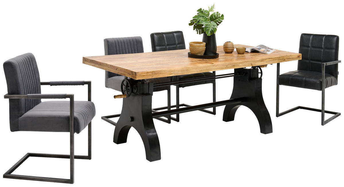 ESSTISCH Mangoholz vollmassiv rechteckig Naturfarben  - Schwarz/Naturfarben, Trend, Holz/Metall (200/90/77,5-93cm) - Ambia Home