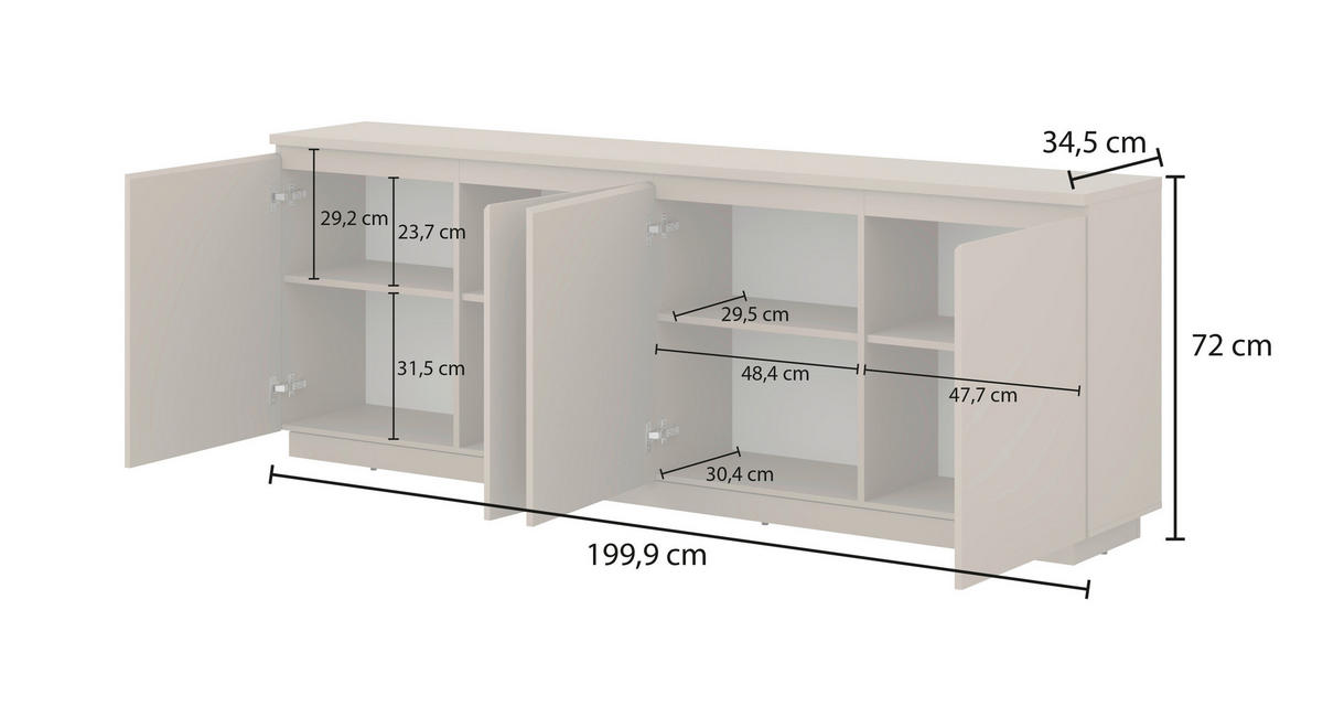 SIDEBOARD Bilbao  in 200/72/34,5 cm  - Taupe, Design, Holzwerkstoff (200/72/34,5cm) - MID.YOU