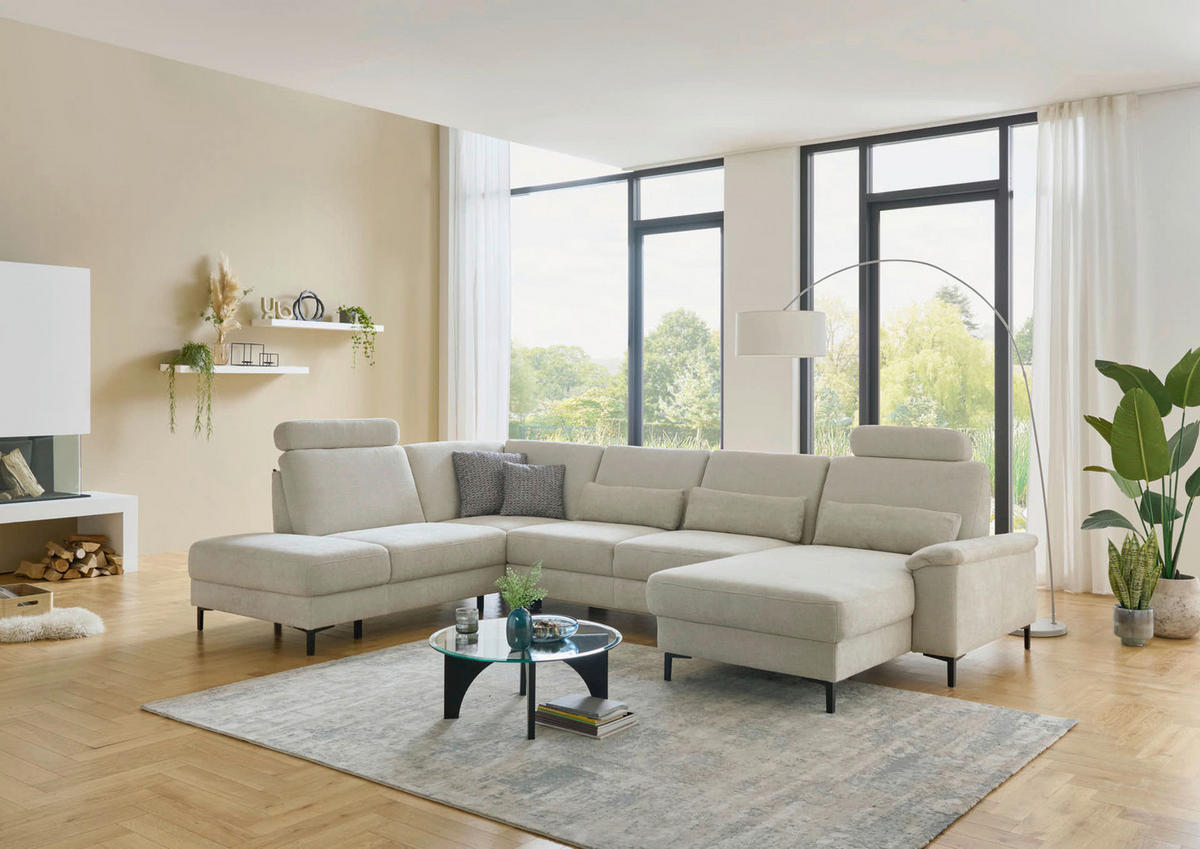 WOHNLANDSCHAFT Dieter Knoll Greige Chenille  - Greige/Schwarz, Design, Textil/Metall (235/349/175cm) - Dieter Knoll