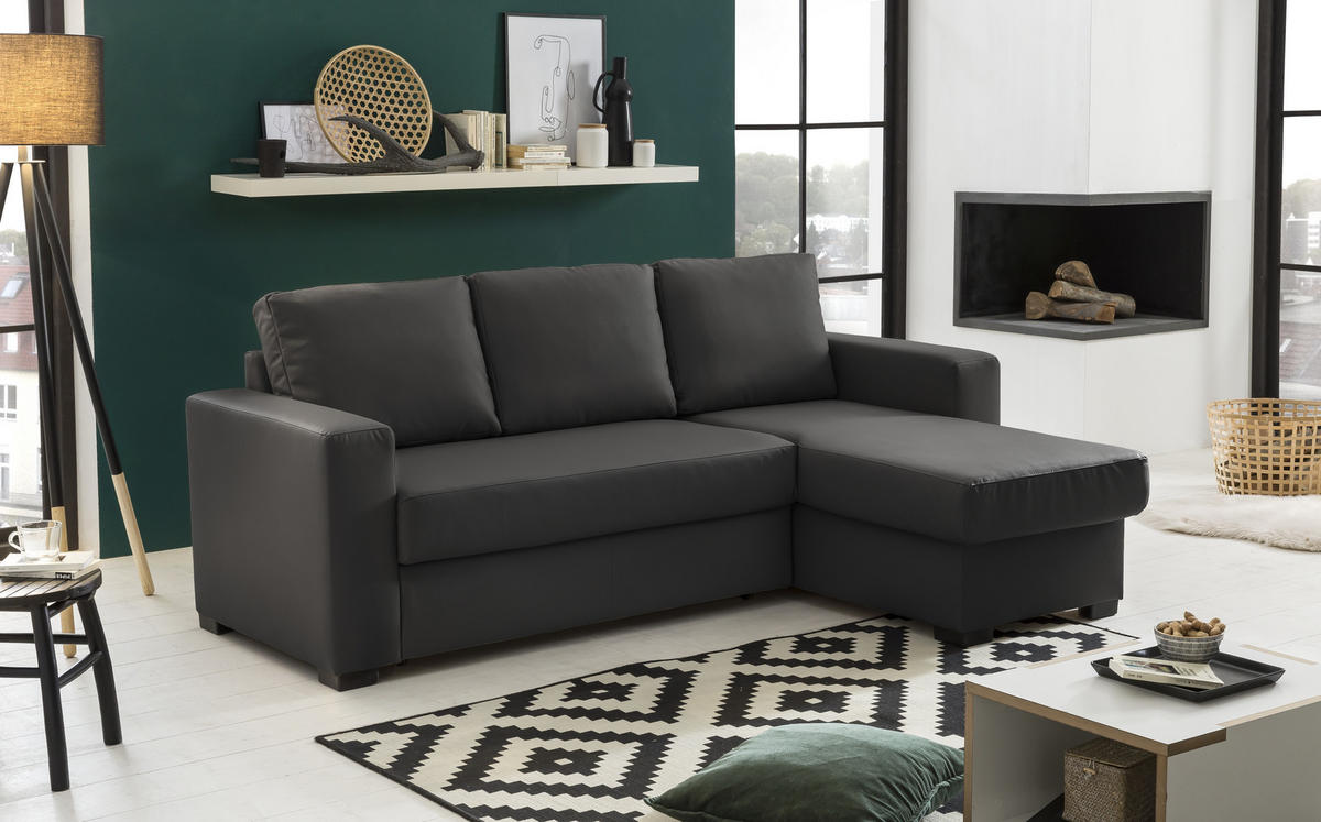 ECKSOFA in Lederlook Dunkelgrau  220/150 cm  - Dunkelgrau, Basics, Kunststoff/Textil (220/150cm) - MID.YOU
