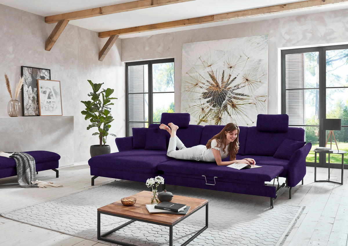 ECKSOFA Beldomo System in Velours Violett  179/306 cm  - Violett/Schwarz, Design, Textil/Metall (179/306cm) - Beldomo System