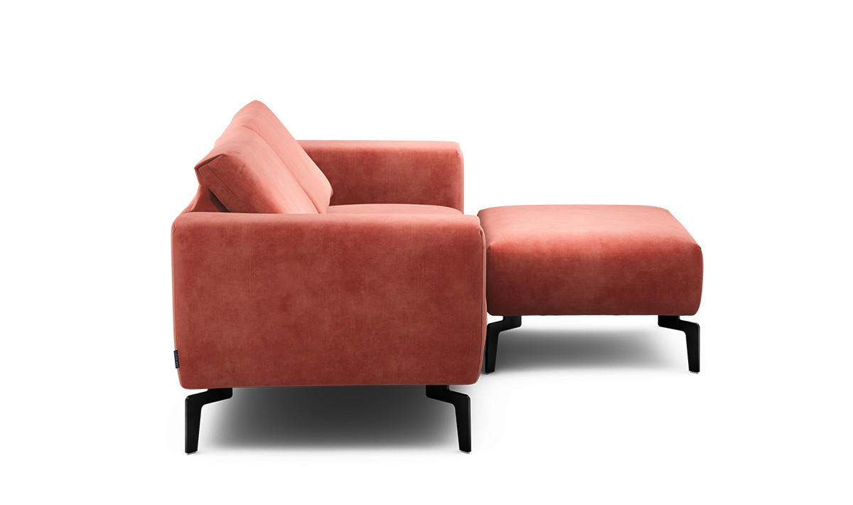Zweisitzer inkl. Hocker Samt Rosa  - Schwarz/Rosa, Design, Textil/Metall (180/86/86-94cm) - SENSOO