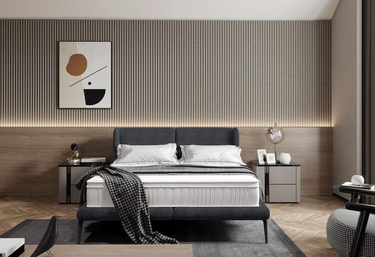 POLSTERBETT 180/200 cm  in Schwarz  - Schwarz, Modern, Textil/Metall (180/200cm) - Livetastic
