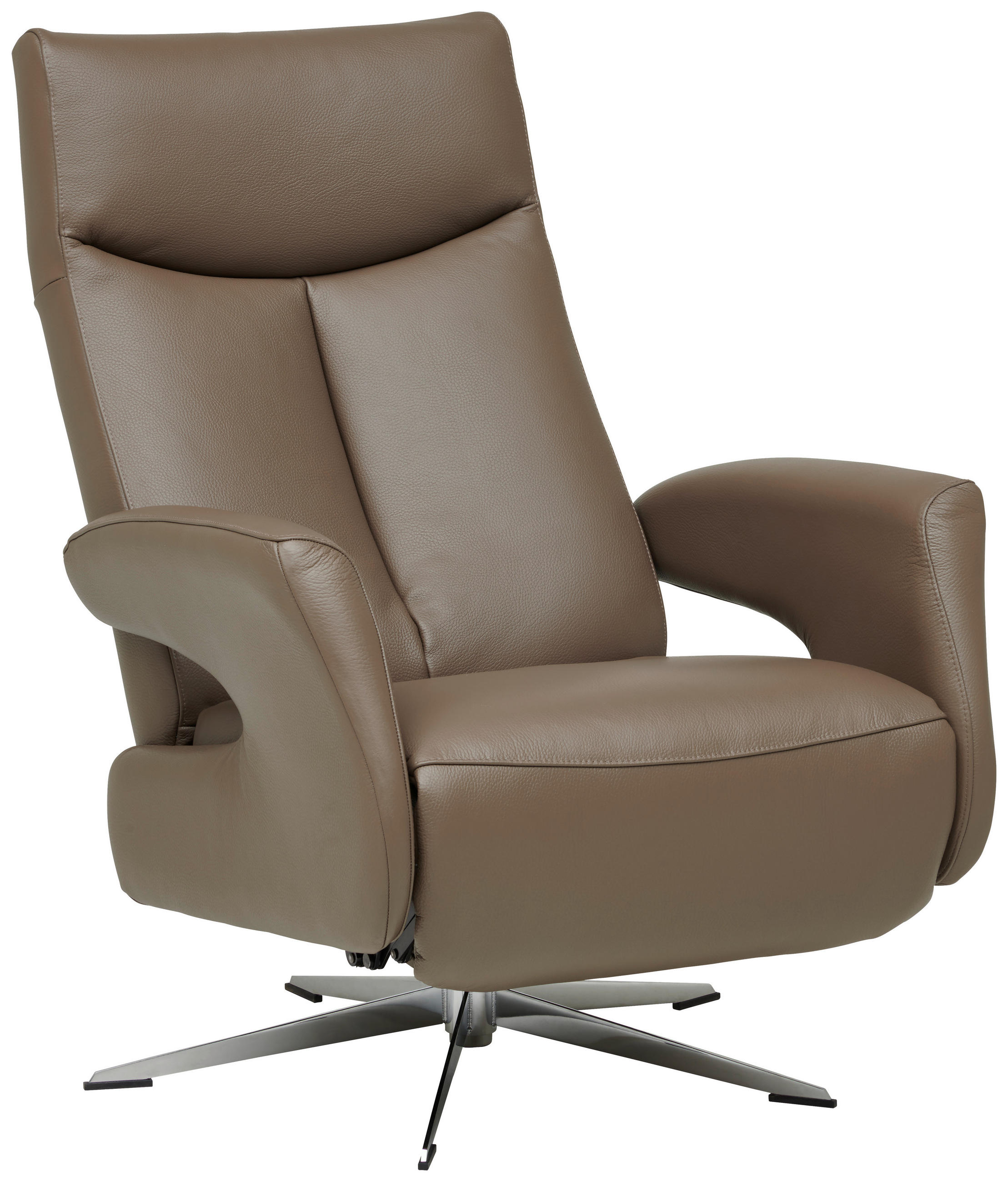 RELAXSESSEL Echtleder Relaxfunktion    - Chromfarben/Hellbraun, Design, Leder/Metall (74/105/82cm) - Welnova