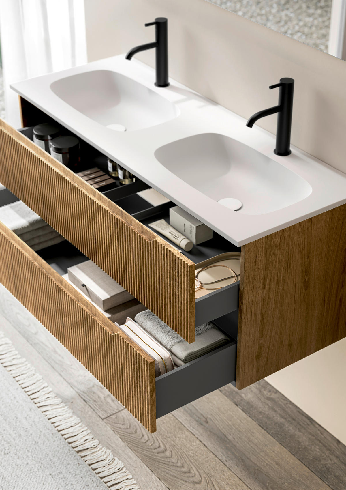 BADEZIMMER 3-teilig 120 cm  - Weiss/Eichefarben, Konventionell, Holzwerkstoff/Stein (120cm) - Belluti