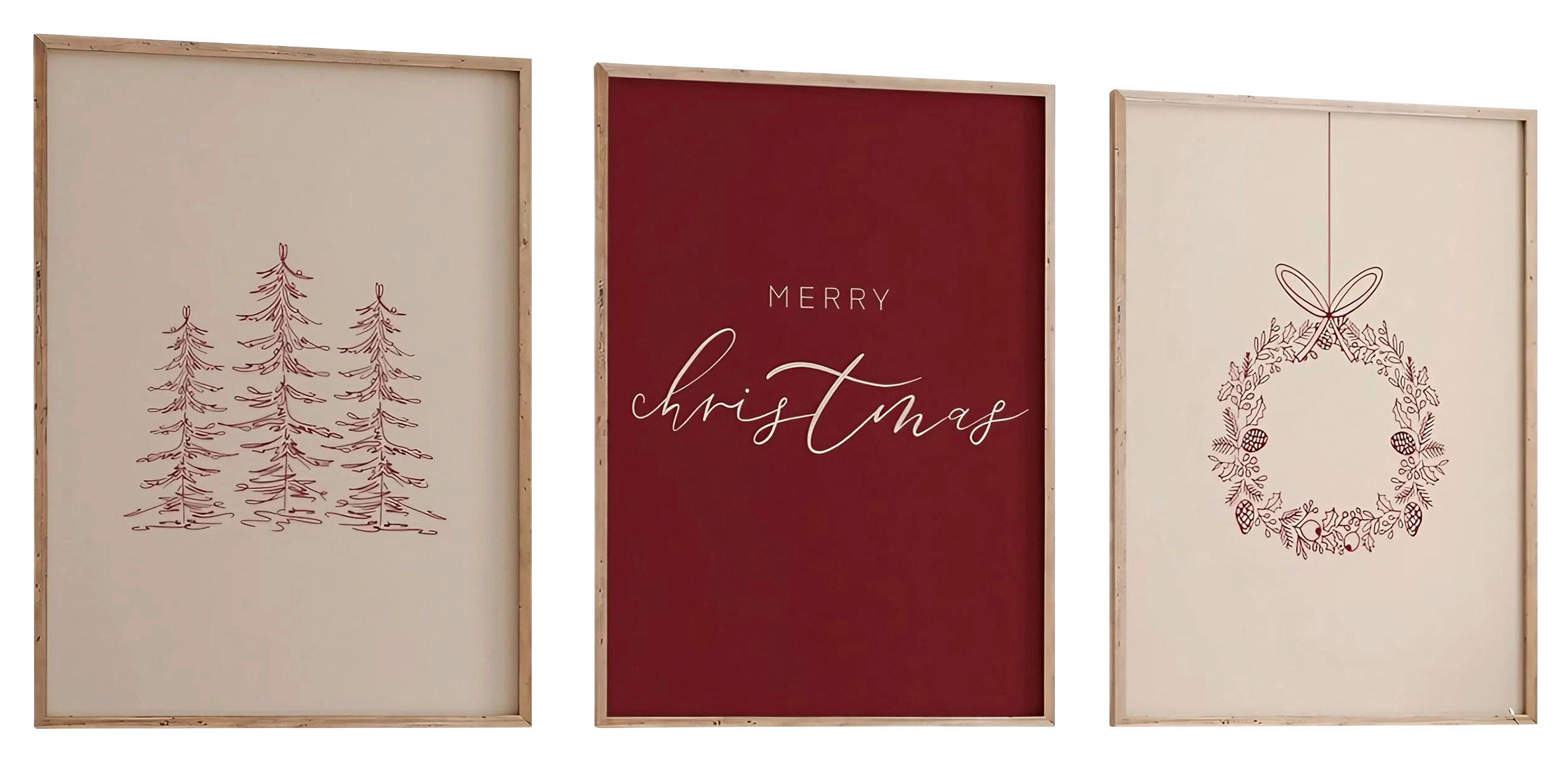 BILDERSET - Rot/Creme, Basics, Holzwerkstoff - X-Mas