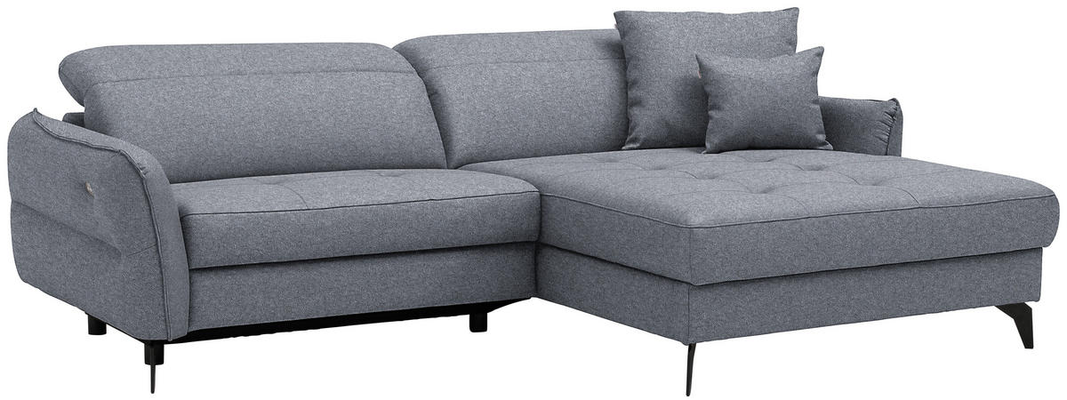 ECKSOFA Flachgewebe Grau  - Schwarz/Grau, Design, Textil/Metall (246/175cm) - Celina
