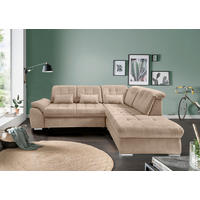 ECKSOFA Flachgewebe Hellbraun  - Chromfarben/Hellbraun, Modern, Textil/Metall (308/254cm) - Livetastic