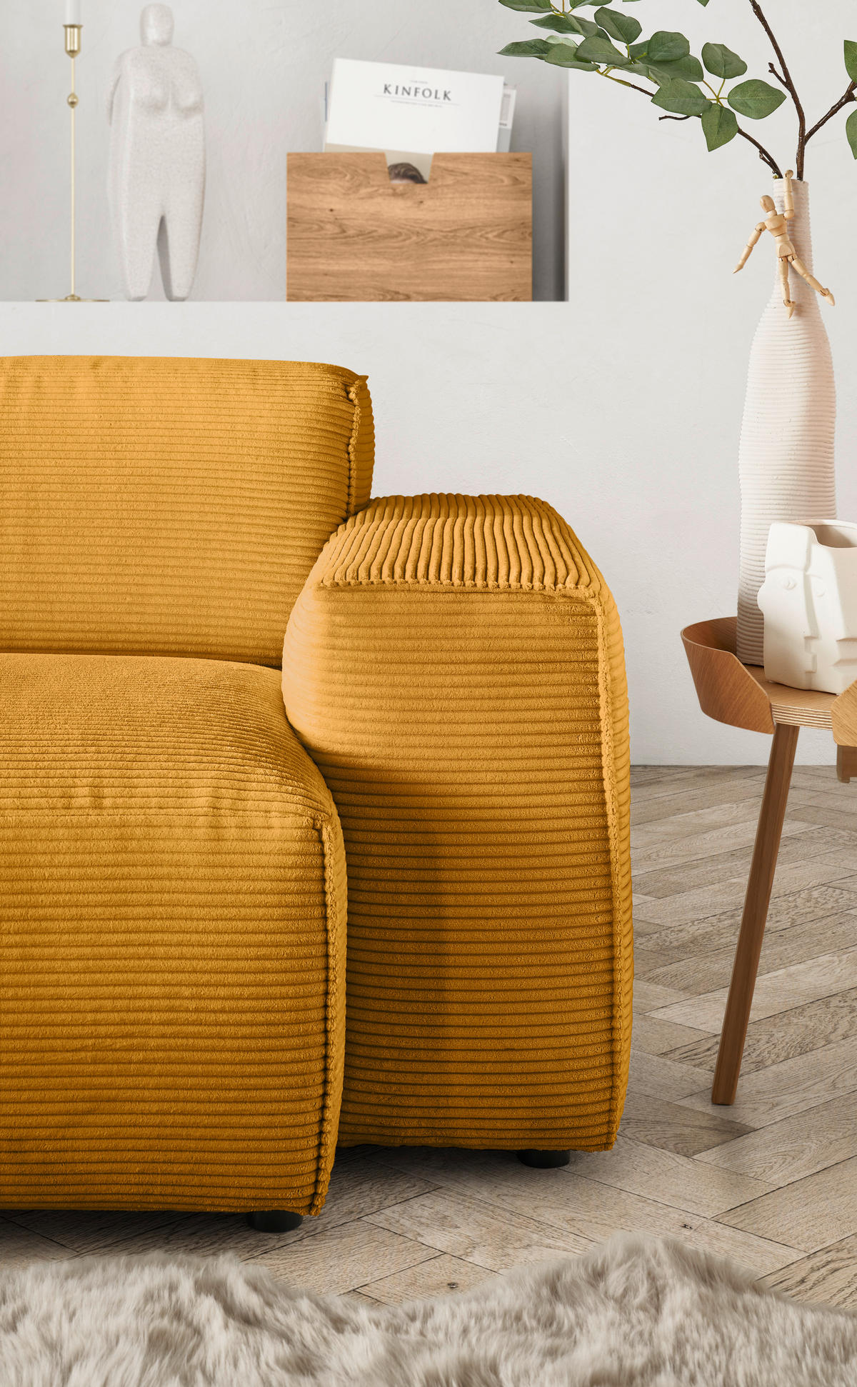 ECKSOFA 9125 Goldfarben, Gelb Cord  - Gelb/Goldfarben, Design, Kunststoff/Textil (189/300cm) - Pure Home Lifestyle