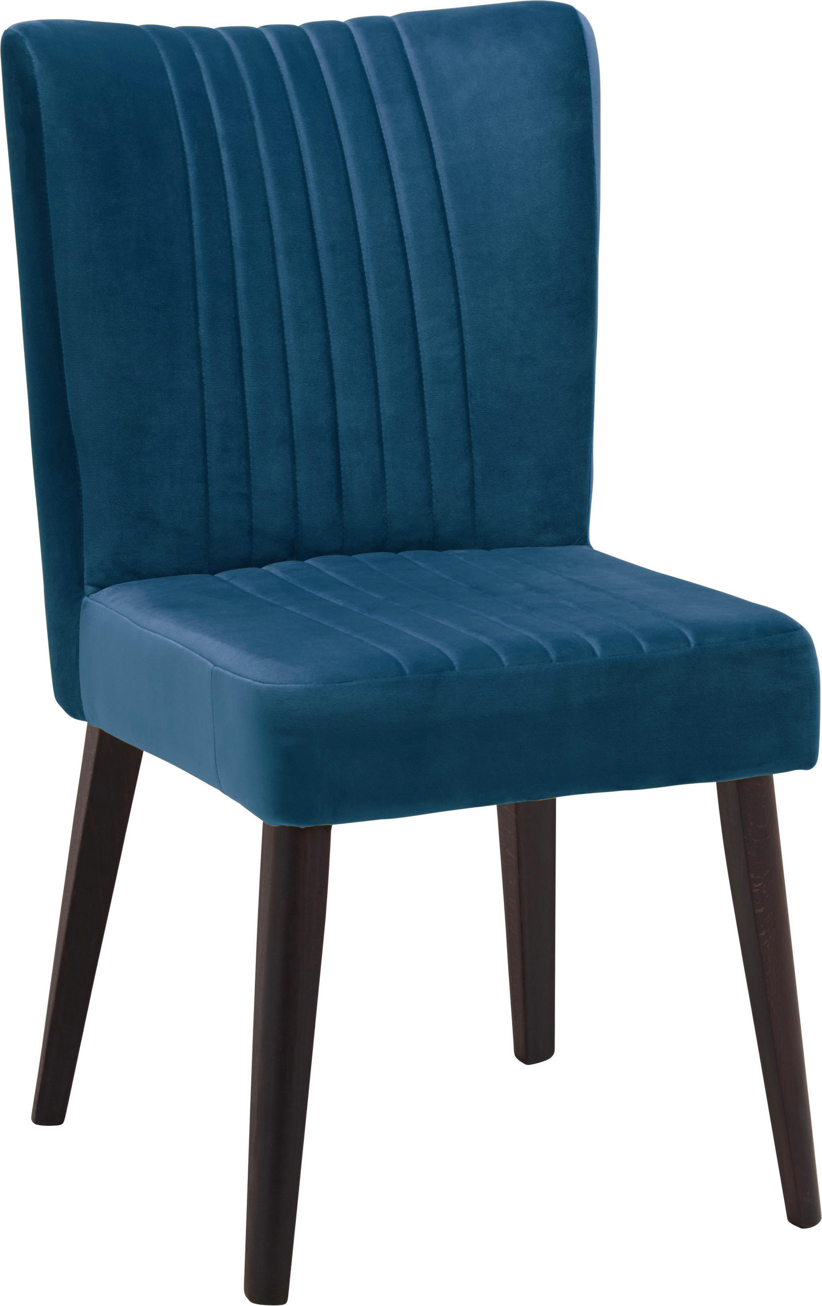 Stuhl in Holz, Textil Petrol, Dunkelbraun