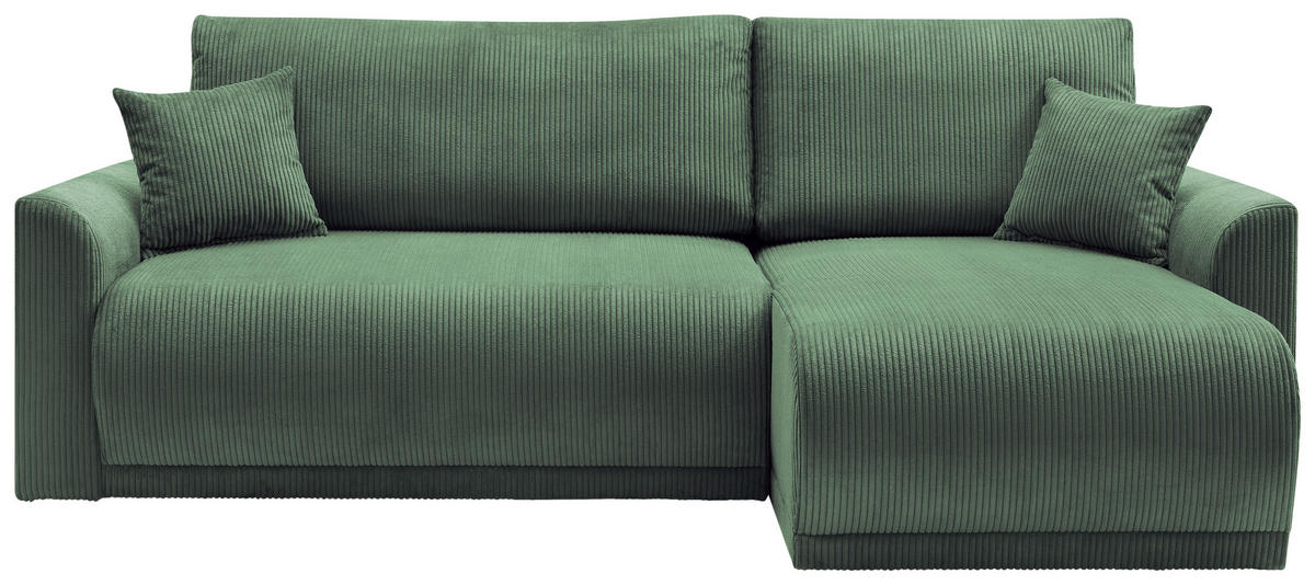 ECKSOFA KIMMY Grün Cord Zierkissen, Rückenkissen, Bettkasten  - Schwarz/Grün, Design, Kunststoff/Textil (233/146cm) - P & B