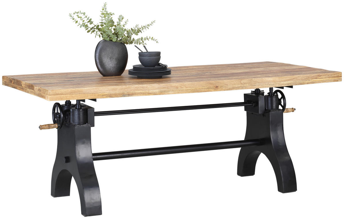 ESSTISCH Mangoholz vollmassiv rechteckig Naturfarben  - Schwarz/Naturfarben, Trend, Holz/Metall (200/90/77,5-93cm) - Ambia Home